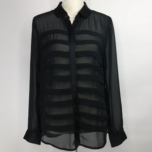Black Long Sleeves with Ruffles Layer Blouse